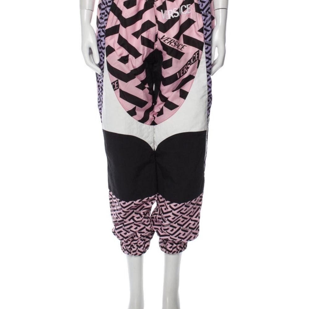 Versace Pink and Black Track Pants with Abstract Design